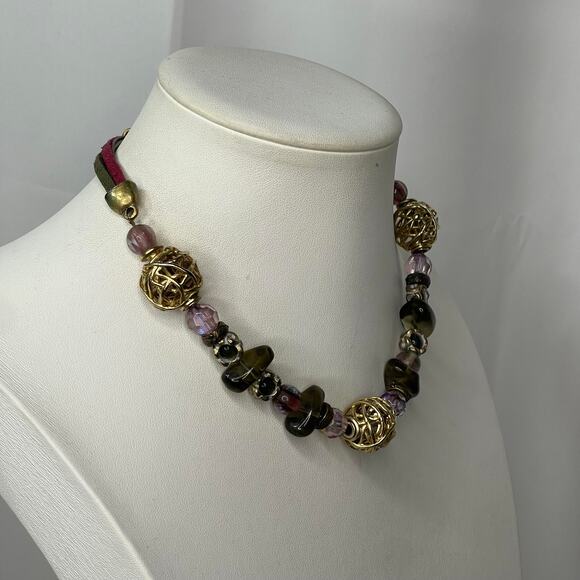 Chico's beaded necklace signed costume jewelry neutral natural romantic - Picture 3 of 13